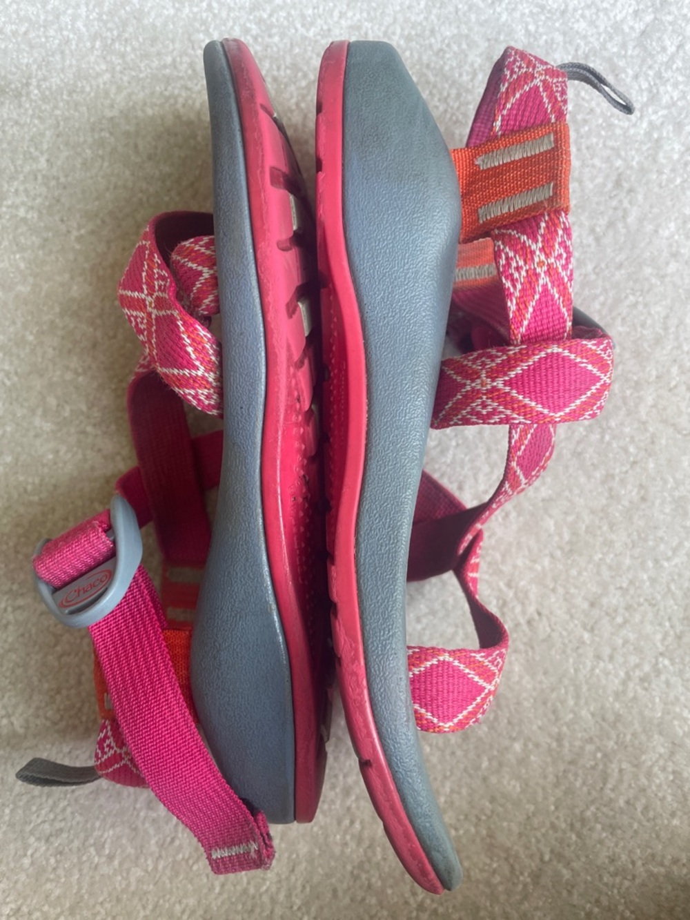 Chaco Kids’ Pink Patterned Webbing Sandals with Gray Footbeds - Picture 11 of 11